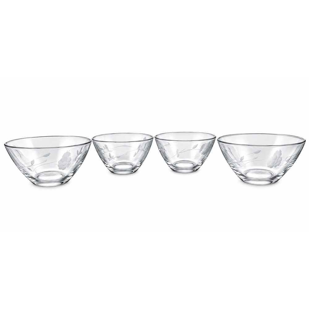 Princess House Heritage Etched Glass Nesting Bowls Set of 4 Floral Vine Clear